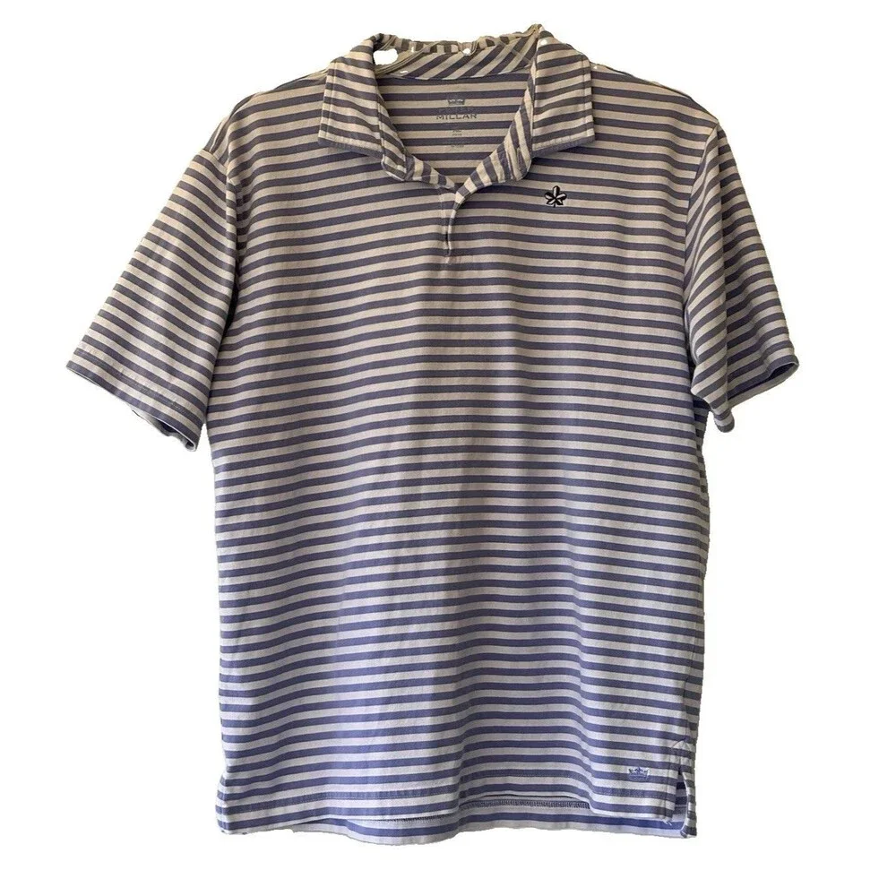 Peter Millar Youth XL Seaside Wash Blue and White Stripe Classic Polo Shirt 2016